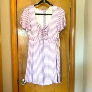 Junior large purple checkered versatile tie front dress